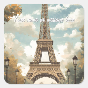Eiffelturm Paris Reise Vintage Retro Art Name Quadratischer Aufkleber