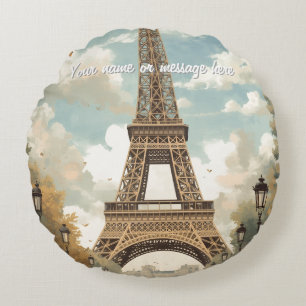 Eiffelturm Paris Reise Vintage Retro Art Name Rundes Kissen