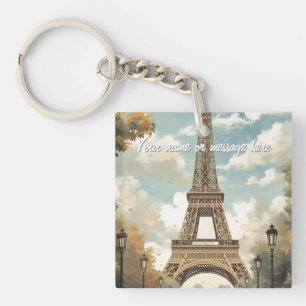 Eiffelturm Paris Reise Vintage Retro Art Name Schlüsselanhänger