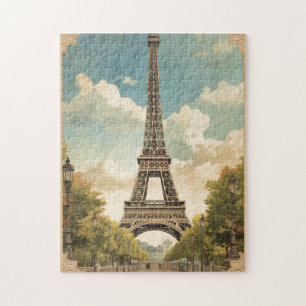 Eiffelturm Paris Reise Vintage-Stil Retro-Kunst Puzzle