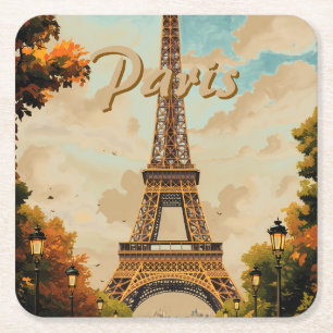 Eiffelturm Paris Reise Vintage-Stil Retro-Kunst Rechteckiger Pappuntersetzer