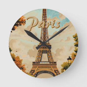 Eiffelturm Paris Reise Vintage-Stil Retro-Kunst Runde Wanduhr