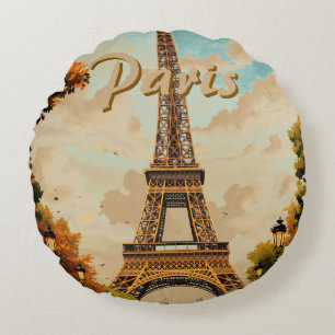 Eiffelturm Paris Reise Vintage-Stil Retro-Kunst Rundes Kissen