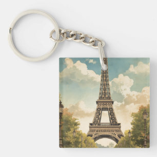 Eiffelturm Paris Reise Vintage-Stil Retro-Kunst Schlüsselanhänger