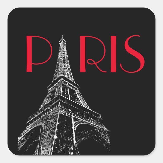 Eiffelturm Paris Reisen Schwarz-weißer Roter Pop K Quadratischer Aufkleber (Vorderseite)