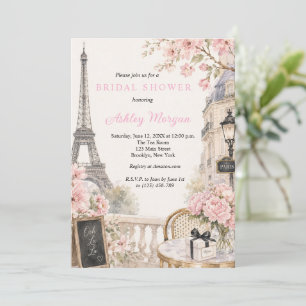 Eiffelturm Paris Rosa Blumen Brautparty Einladung