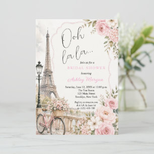 Eiffelturm Paris Rosa Blumen Brautparty Einladung