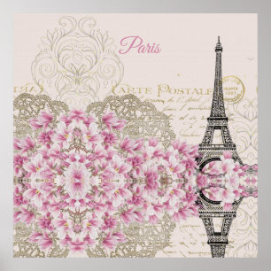 Eiffelturm, Paris Rosa Magnolia Poster