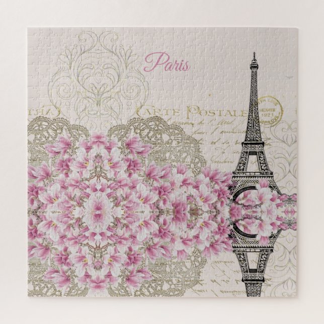 Eiffelturm, Paris Rosa Magnolia Puzzle (Vertikal)