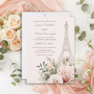 Eiffelturm Paris rosa Rosen Hochzeit Einladung