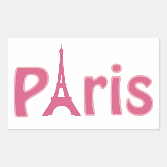 Eiffelturm Paris rosa Textkunst Rechteckiger Aufkleber (Vorderseite)