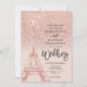 Eiffelturm Paris Rose Goldener Glitzer Rosa Hochze Einladung (Vorderseite)