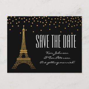 Eiffelturm Paris Schwarz Gold Save The Date Ankündigungspostkarte