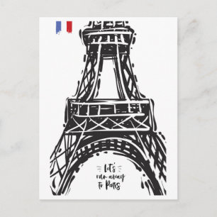 *~* Eiffelturm Paris Schwarze Kontur Weiß Postkarte