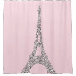 Eiffelturm Paris Silver Pink Swarovski Kristallleu Duschvorhang