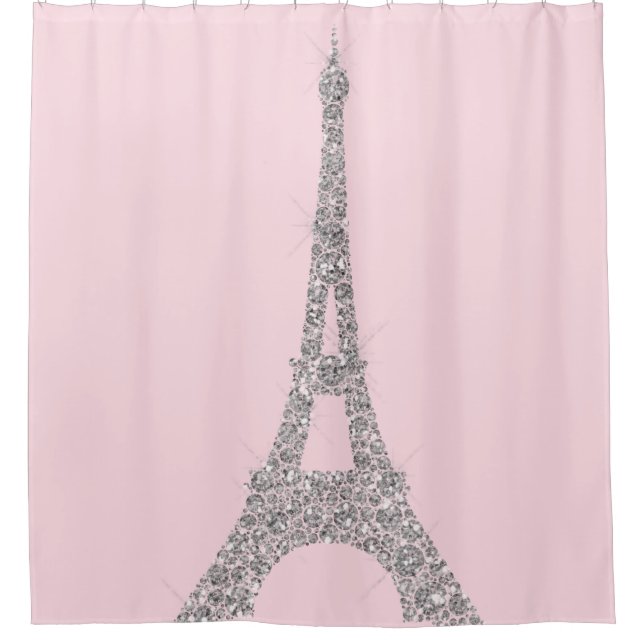 Eiffelturm Paris Silver Pink Swarovski Kristallleu Duschvorhang (Vorderseite)