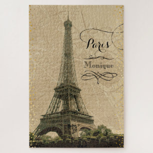 Eiffelturm Paris Vintag Monogramm Name Puzzle