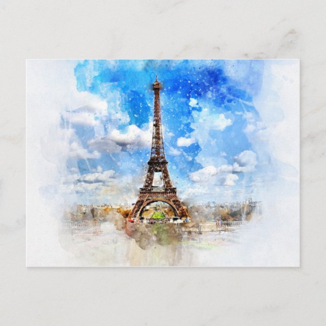Eiffelturm, Paris Vintage Aquarellkarte Postkarte (Vorderseite)
