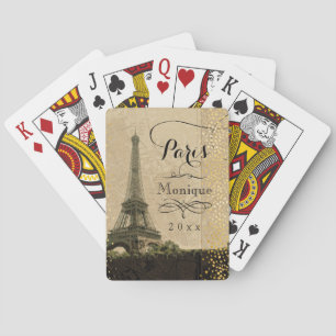 Eiffelturm Paris Vintage Karte Goldpunkte Monogram Spielkarten