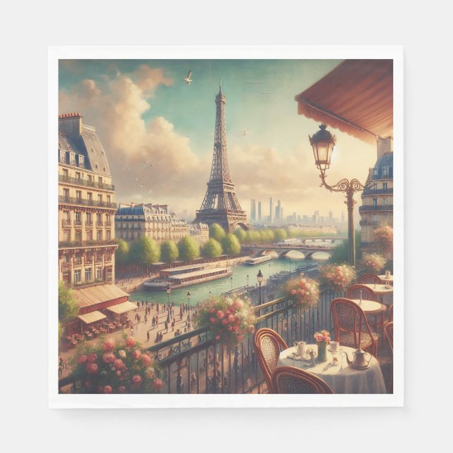 Eiffelturm Paris Vintage Ölgemälde Serviette (Vorderseite)