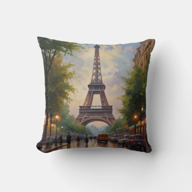 Eiffelturm Paris Vintage Retro Art Kissen (Vorderseite)