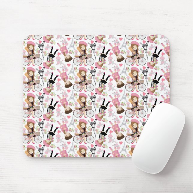 Eiffelturm Pariser Girl Paris Blume Rosa Herz Mousepad (Mit Mouse)