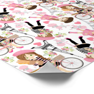 Eiffelturm Pariser Girl Paris Blume Rosa Herz Poster