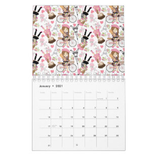 Eiffelturm Pariser Mädchen Paris Blume Rosa Herz Kalender