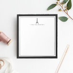 Eiffelturm Personalisiert Notepad | Schwarz/Weiß Notizblock<br><div class="desc">Fügen Sie Ihrem Schreibtisch eine Touch Paris-Stil hinzu! Einfach und schick präsentiert sich unser personalisiertes Memo Notizblock mit Ihrem Namen oder Monogramm und einer kleinen,  handgezeichneten Eiffelturm-Silhouette in Schwarz,  gerahmt durch einen dünnen schwarzen Rand.</div>