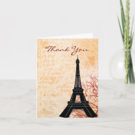 Eiffelturm-Pfirsich danken Ihnen Anmerkungskarte Dankeskarte