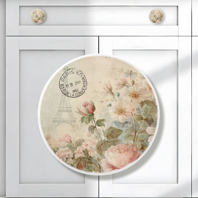 Eiffelturm Pink Französisch Vintage Blumendekoupag Keramikknauf (Von Creator hochgeladen)