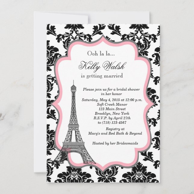 Eiffelturm Pink Paris Bridal Dusche Einladung (Vorderseite)