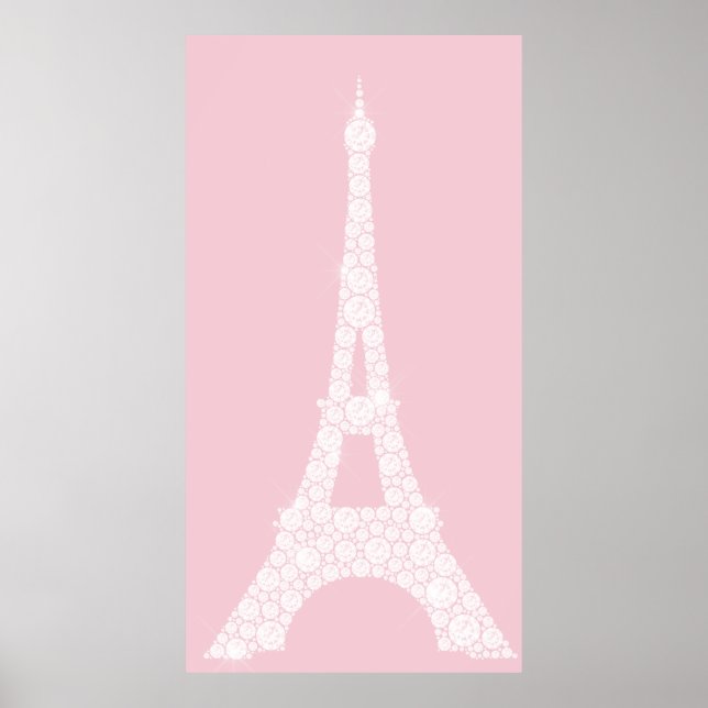 Eiffelturm Pink White Swarovski Crystals Paris Poster (Vorne)