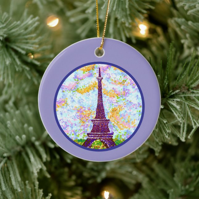Eiffelturm Pointillismus Frühjahrslandschaft Keramik Ornament (Baum)
