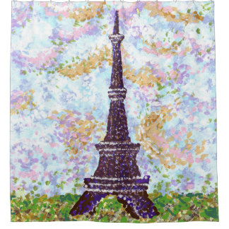 Eiffelturm Pointillismus Grass Cloud Sky Landschaf Duschvorhang
