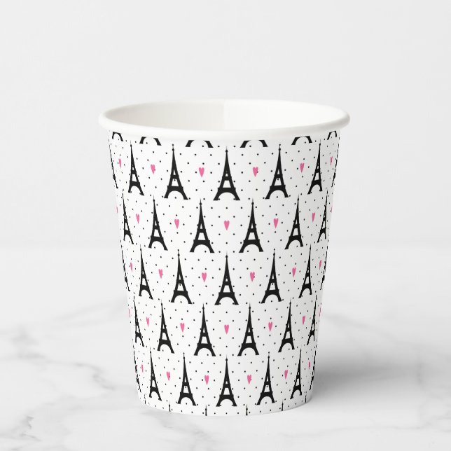 Eiffelturm Polka Dots & Hearts Muster Pappbecher (Links)