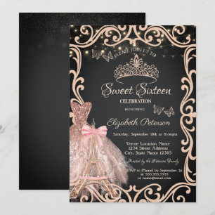 Eiffelturm Rahmen Kleid Glitter Schmetterling Einladung