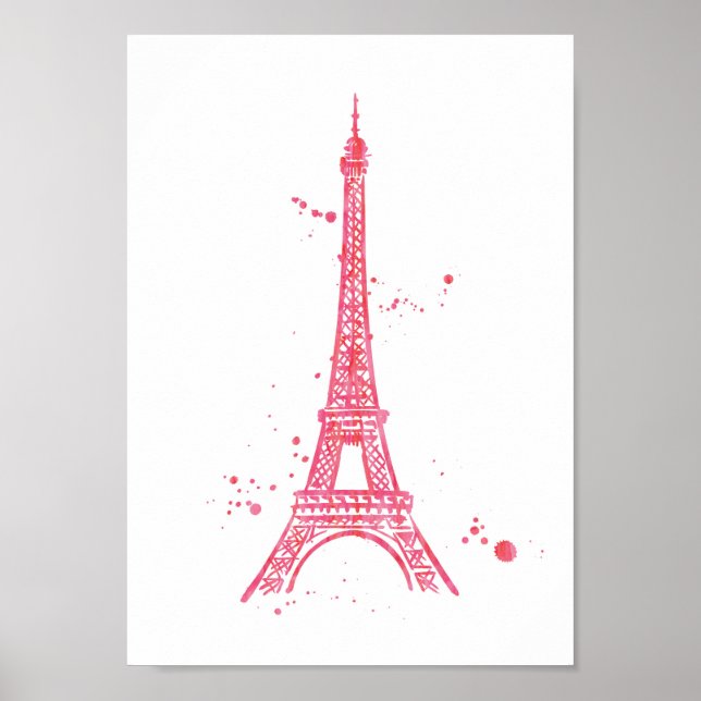 Eiffelturm rosa Aquarelldruckposter Poster (Vorne)