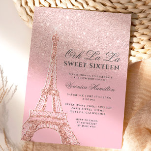 Eiffelturm Rosa Rosa Goldgold Glitzer Sweet 16 Einladung