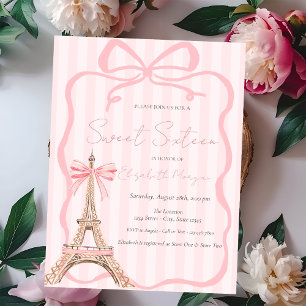 Eiffelturm Rosa Schleife Rosa Streifen Sweet 16 Einladung