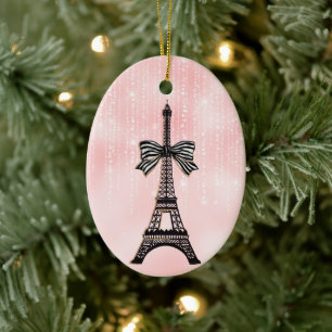 Eiffelturm Rosa und Schwarze Weihnachten Keramik Ornament