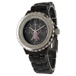 Eiffelturm Rosa Wirbel Blauer Blick Armbanduhr