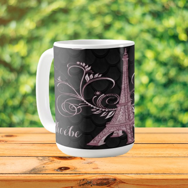 Eiffelturm Rosa Wirbel Kaffeetasse (Pink Eiffel Tower Floral Swirls Coffee Mug)