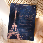 Eiffelturm Rose Gold Glitzer Funkeln Sweet 16 Einladung<br><div class="desc">Ein modernes,  schicke und glamouröses 16 . Geburtstag mit handgezeichneter Rose Gold Glitzer Französisch Paris Thema Eiffelturm mit Rose Gold Glitzer Diamond Glitzern auf einem dunkelmarineblau Aquarell Hintergrund.</div>