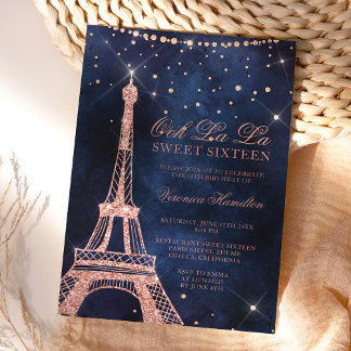 Eiffelturm Rose Gold Glitzer Funkeln Sweet 16 Einladung