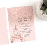 Eiffelturm Rose Gold Glitzer Rosa Sweet 16 Einladung<br><div class="desc">Ein modernes,  schicker und glamouröses 16 . Geburtstag mit einer handgezeichneten Rose Gold Glitzer Französisch Paris Thema Eiffelturm mit Rose Gold Glitzer ombre Glitzern auf einem bearbeitbaren pastellfarbenen rosa Hintergrund.</div>