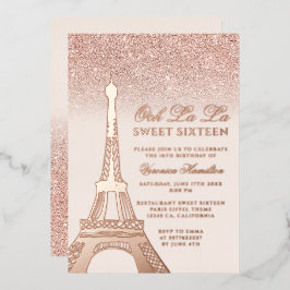 Eiffelturm Rose Gold Glitzer Rosa Sweet 16 Folieneinladung