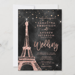 Eiffelturm Rose Gold Glitzer Schwarze Hochzeit Einladung