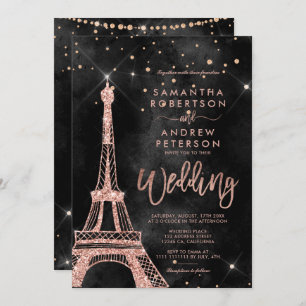 Eiffelturm Rose Gold Glitzer Schwarze Hochzeit Einladung