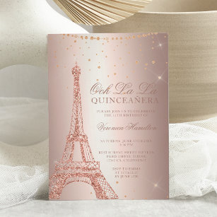 Eiffelturm Rose Gold Metallfolie Quinceanera Einladung